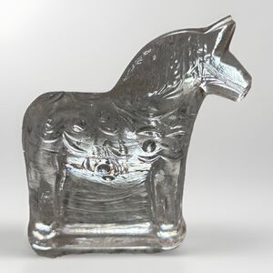 Vtg Crystal Glass Dala Horse Lindshammar Of Sweden 3.25 X 3 inch Paperweight